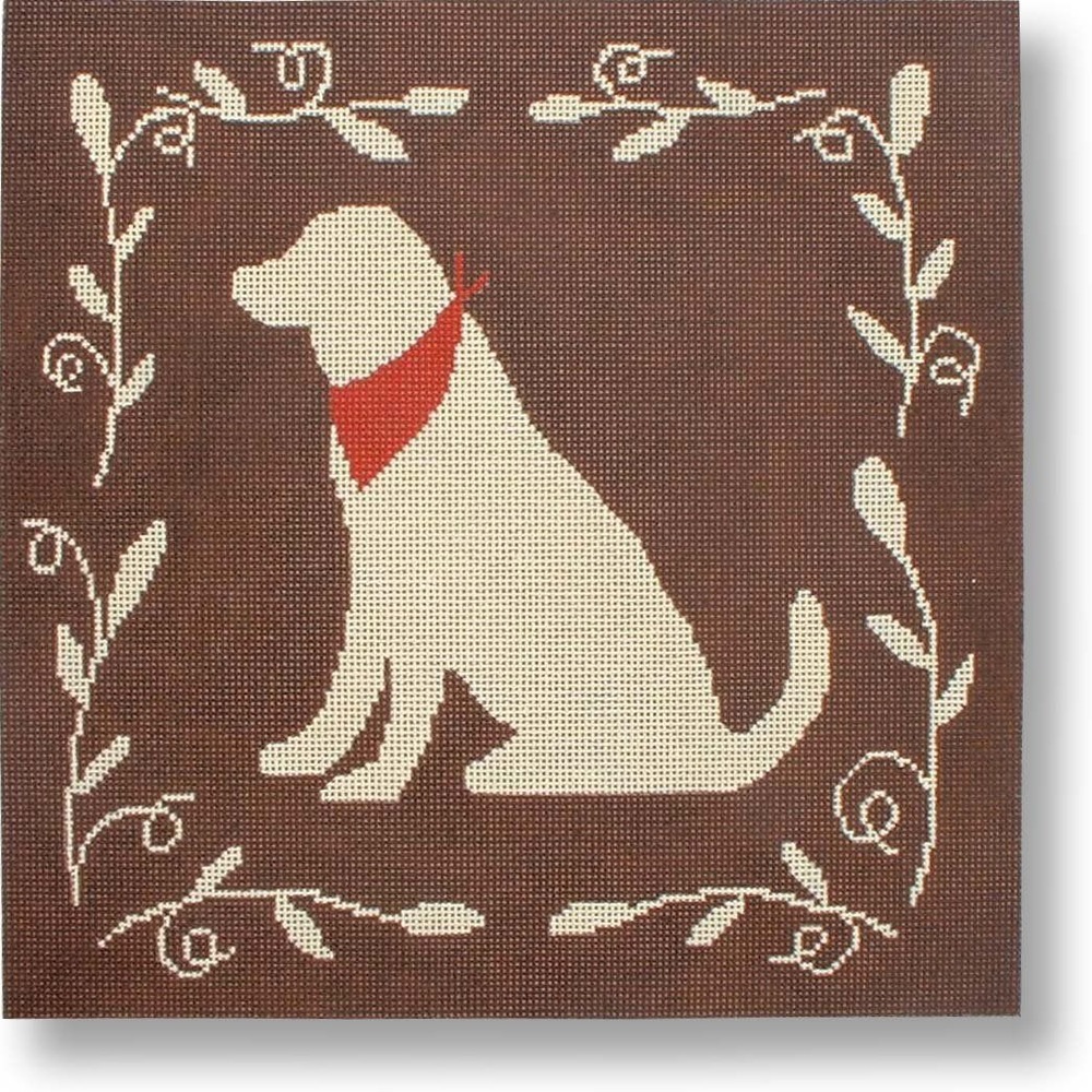 Laura Megroz Cattails Lab Hand Painted Needlepoint Canvas LM-PL07 Mesh Count: 13